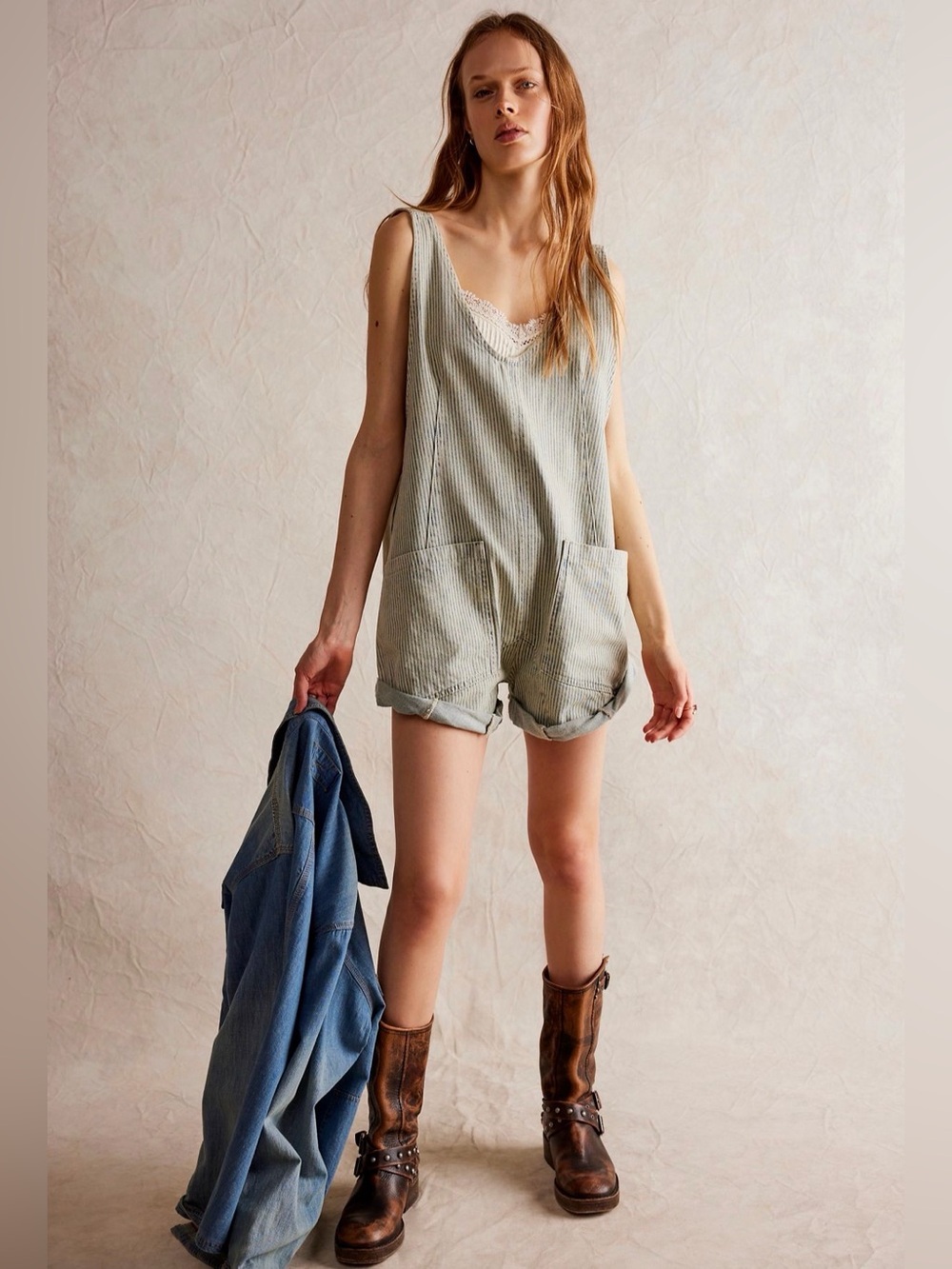Free People High Roller Railroad Shortall in Pillow Talk Stripe - Picture 3 of 10